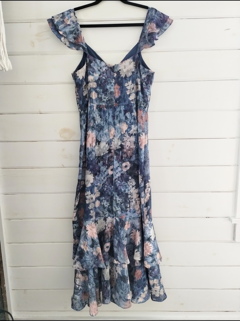 Anthropologie Hutch Floral Ruffle Midi Dress Blue Chiffon Empire Waist - Picture 3 of 13